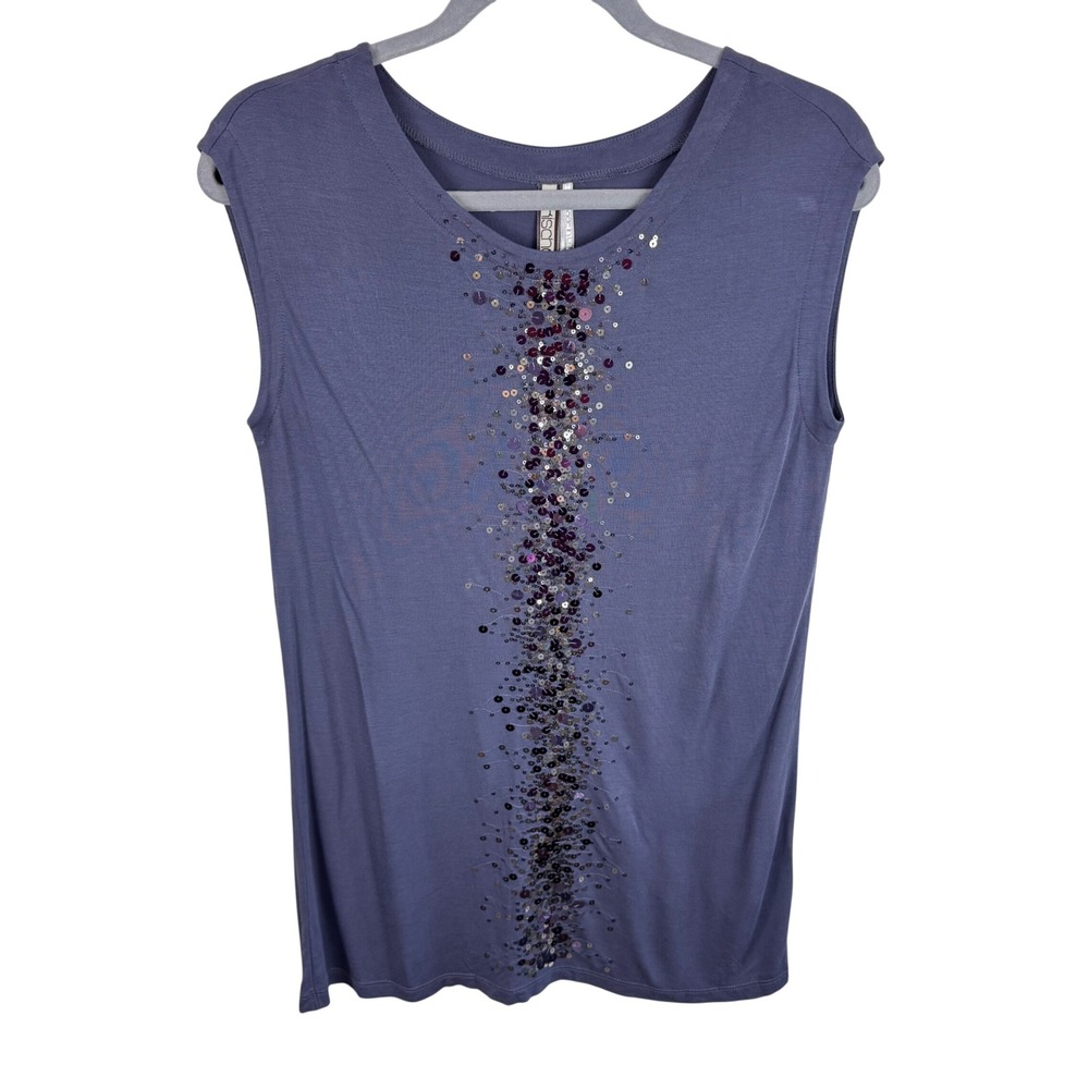 Kische‎ Womens Sequin Embellished Scoop Neck Sleeveless Rayon Top Purple Grey M